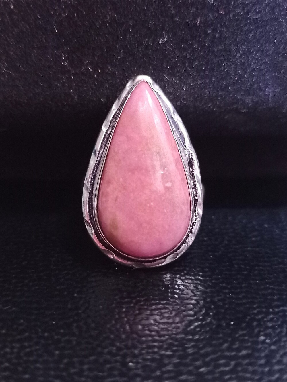 Natural Pink Rhodonite Teardrop Silver Ring Sz 7.5